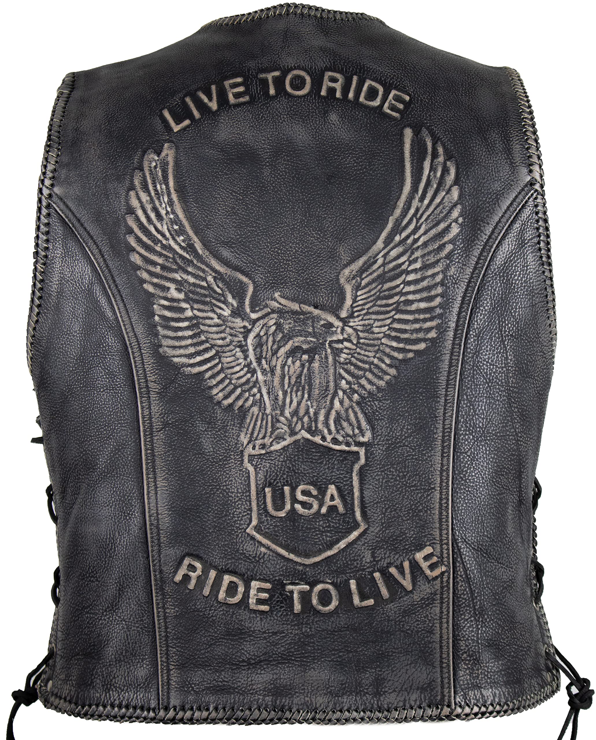 MDM Gilet in pelle con aquila goffrata in pelle vintage, vintage, S