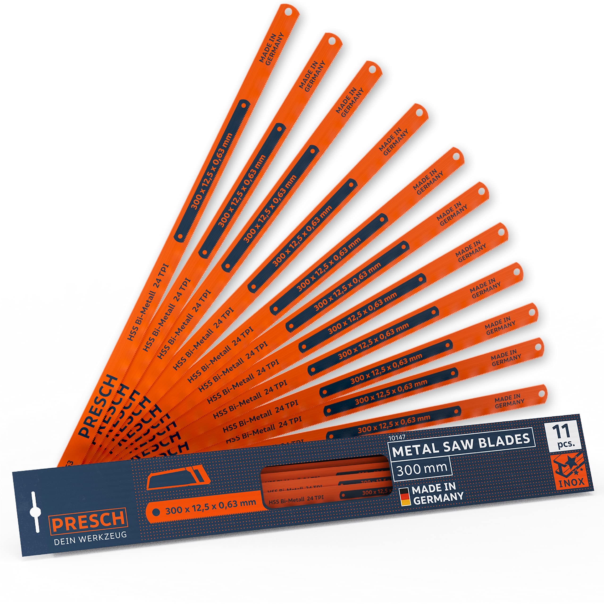 Presch Brzeszczoty do metalu 300mm 11 szt - Brzeszczoty do pił ręcznych 300 mm - Brzeszczot bimetalowy 300mm z krawędzią tnącą do metali nieżelaznych, stali nierdzewnych, tworzyw sztucznych