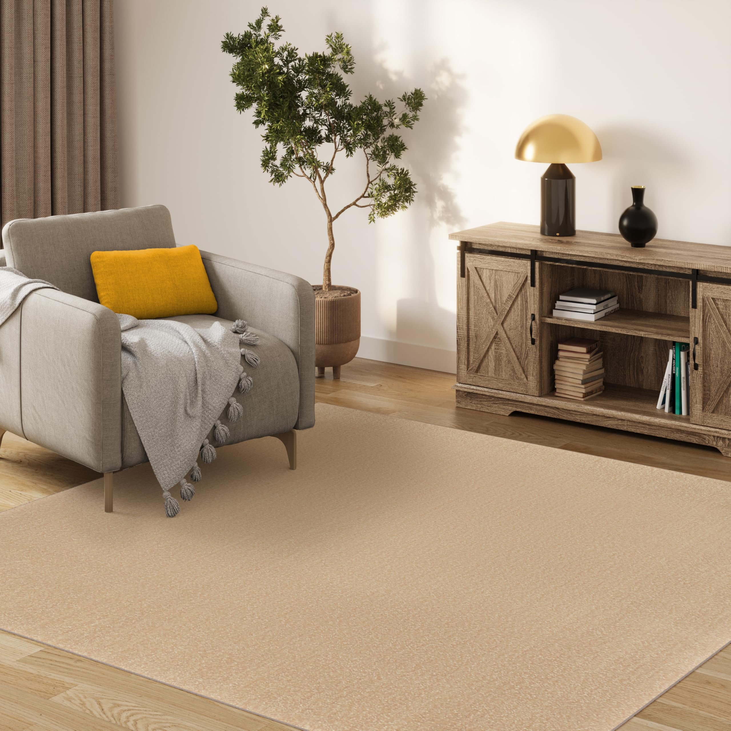 TAPISO Tappeto Quadrato a Pelo Corto, per Interni ed Esterni, Resistente ai Raggi UV, Beige, Tinta Unita, per Soggiorno, Camera da Letto, cameretta dei Bambini, Moderno, Certificato Öko-Tex 250 x 250