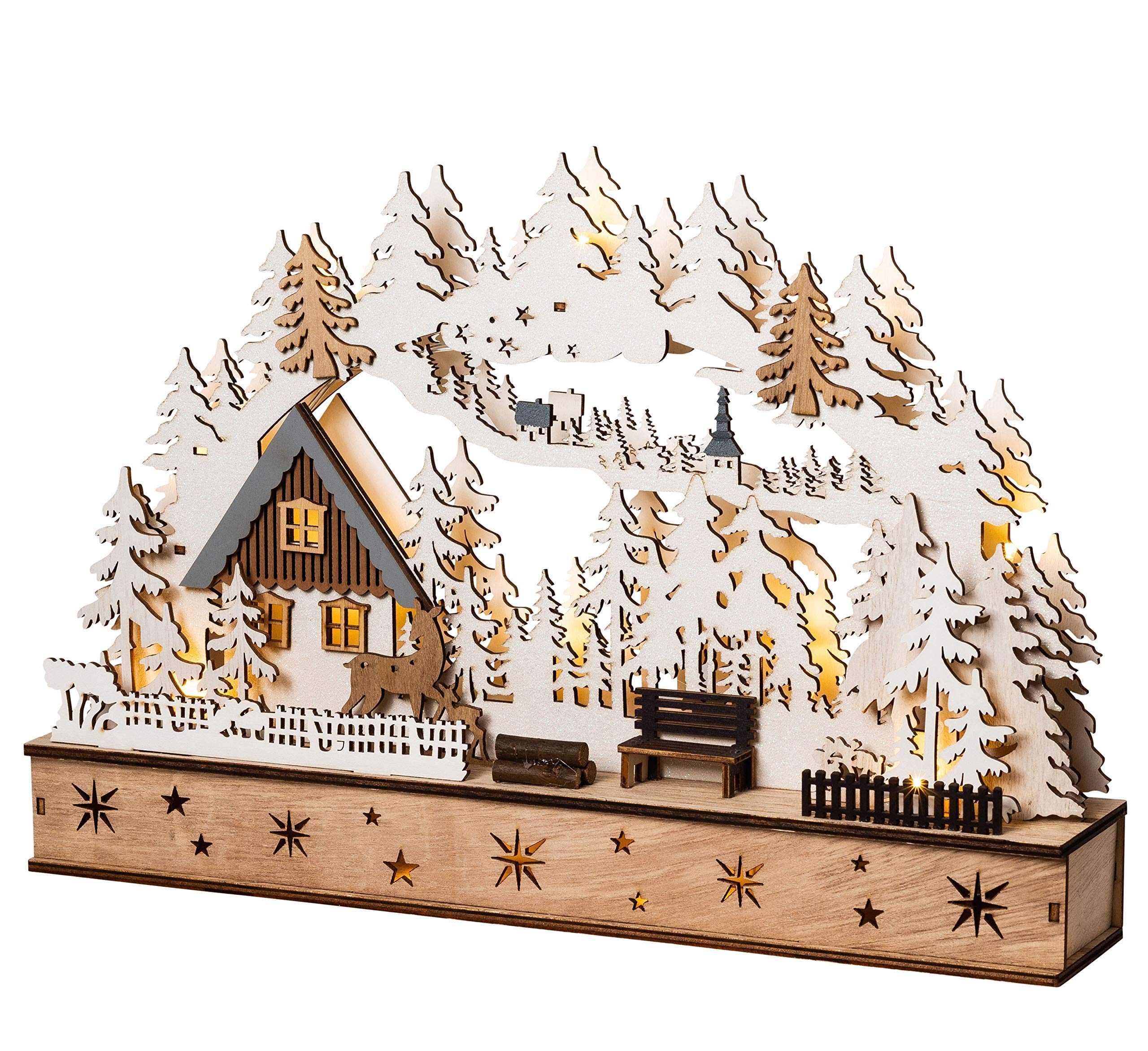 Wichtelstube-Kollektion LED Schwibbogen, Lichterbogen Weihnachten mit Timer, Echtholz, Schwippbogen Winterhaus