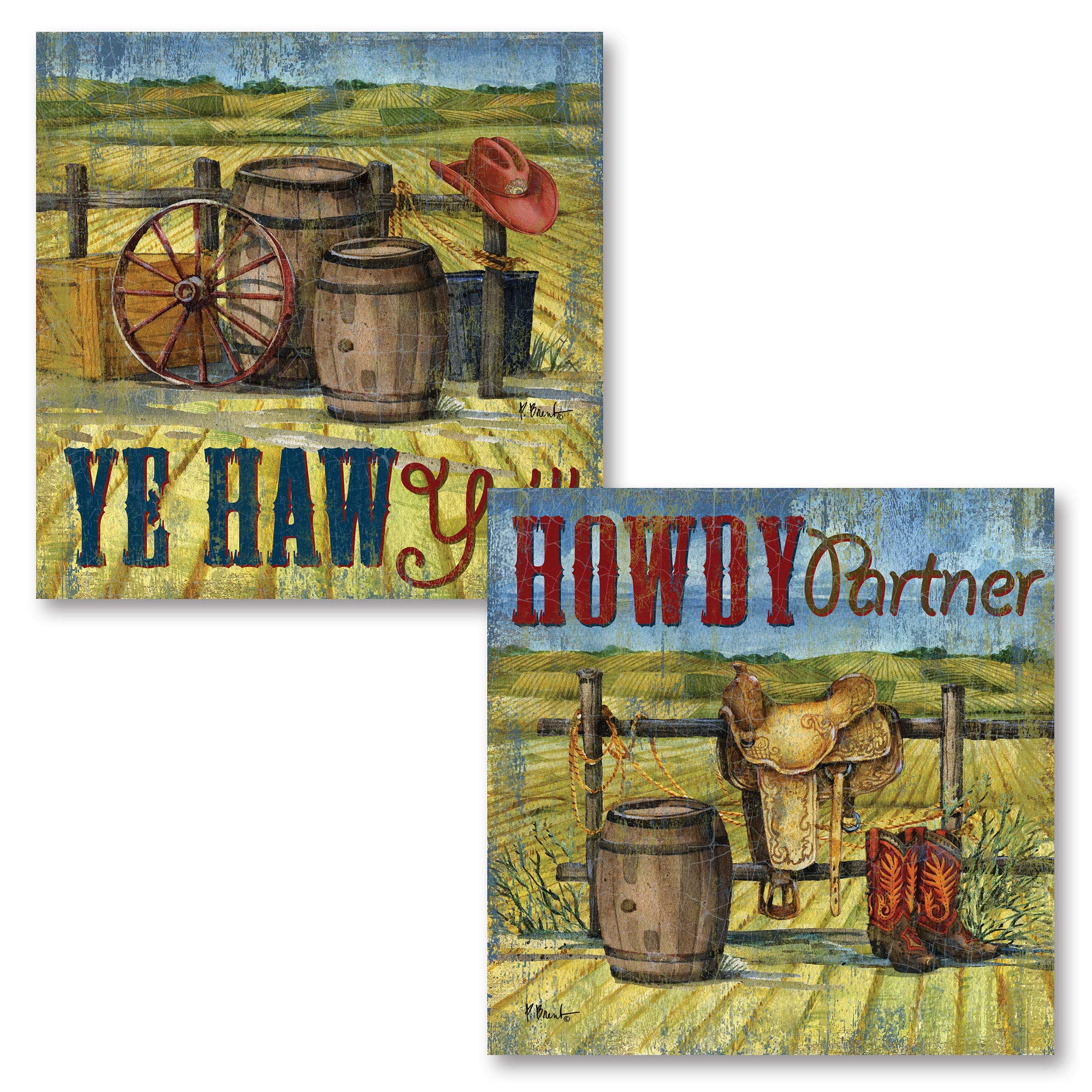 Wild West "Howdy Partner" and "Yehaw Ya'll" Poster Prints; Country Rustic Decor; Two 12x12in Poster Prints