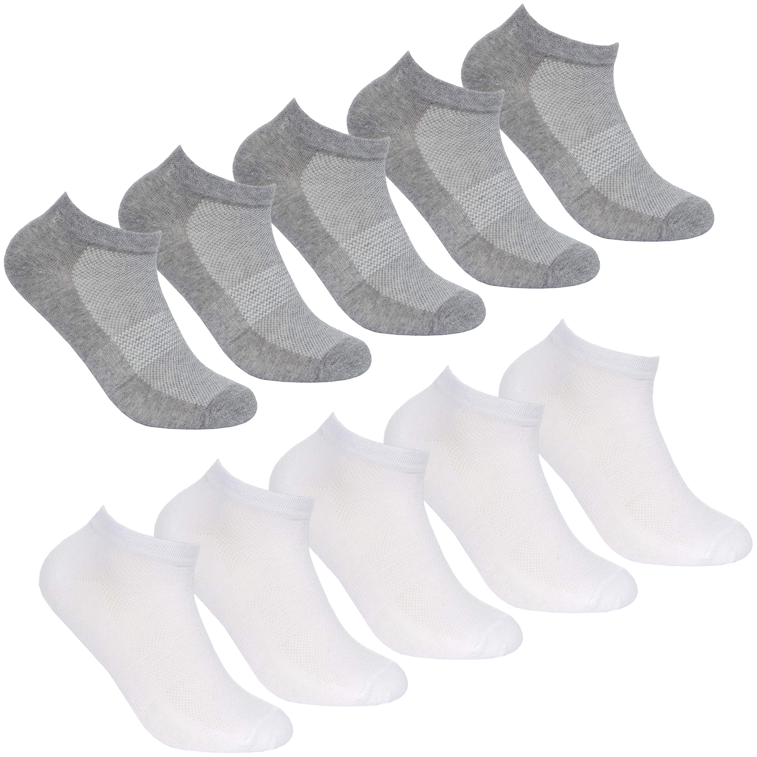 RedTag Active Ladies Ten Pair Multipack of Trainer Socks With Arch Support 10 Pairs Grey And White 4-8