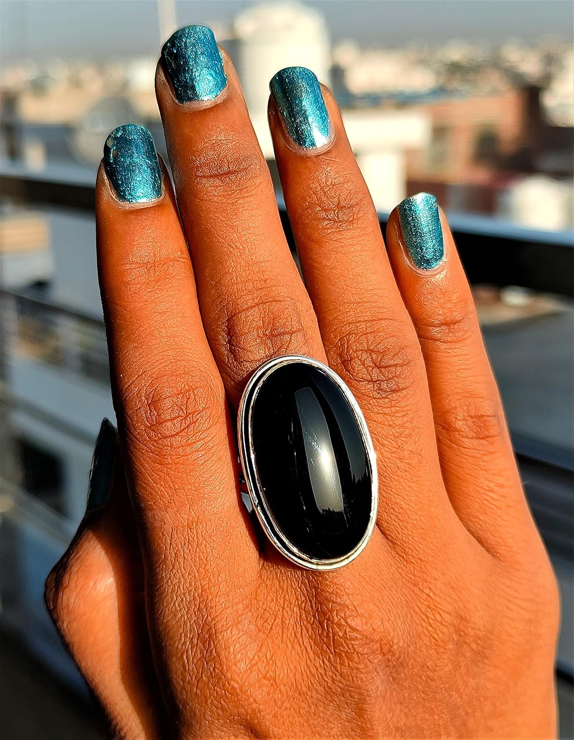 Natural Black Onyx Ring| Oval Shape Design| Handmade Split Band| Boho Style| Statement Black Gemstone| Big Stone| Trending | Black Onyx Jewelry
