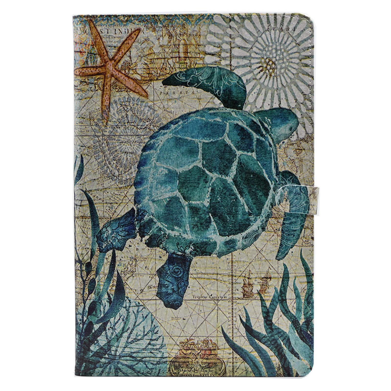 YHBCase for Amazon Fire HD 10 Tablet (7th/9th Generation, 2017-2019 Release), Ocean Theme Premium PU Leather Folio Stand Shell TPU Cover, Sea Turtle