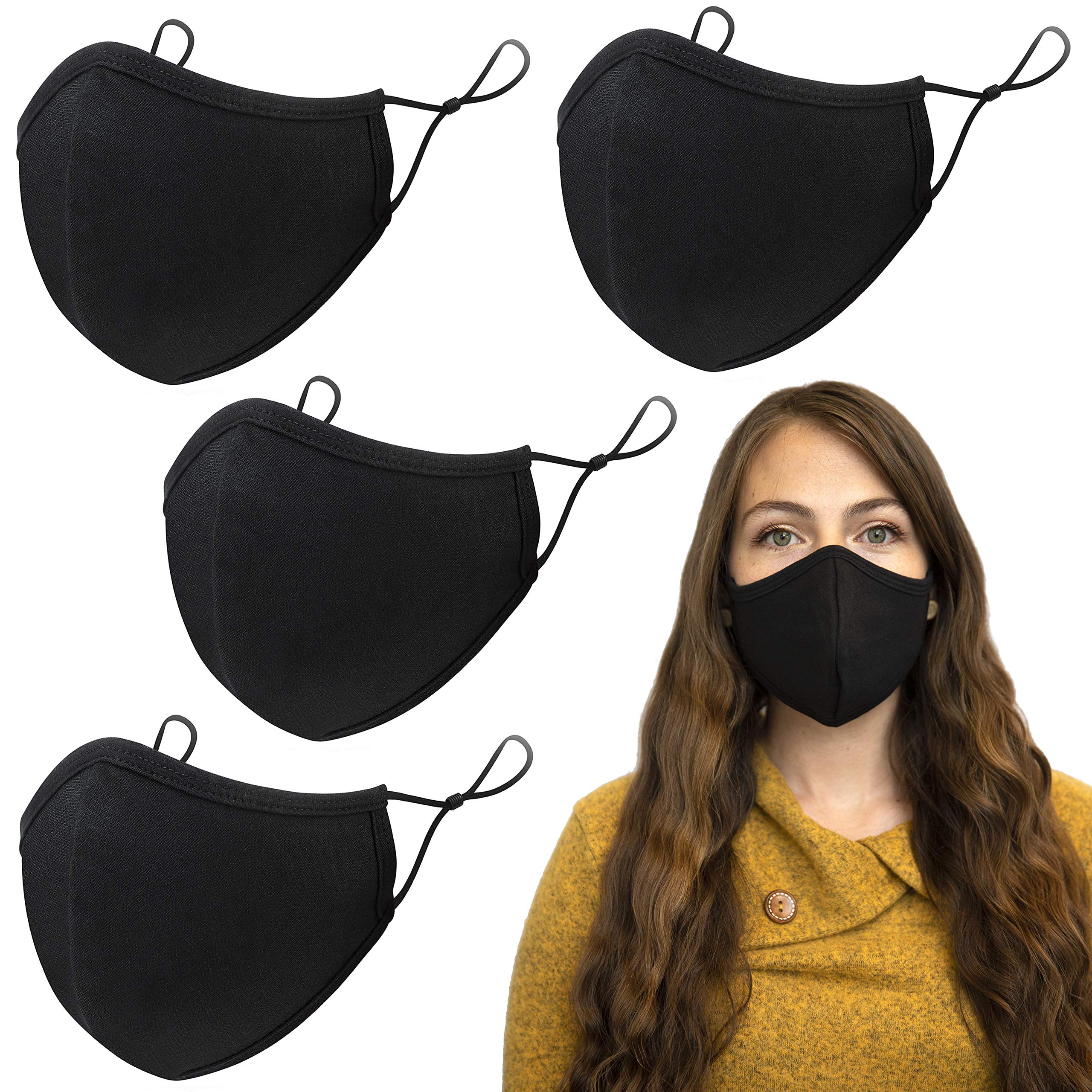 3-Ply Cloth Face Mask - Washable Reusable Cotton Mask With 4 Filters & Nose Wire, For Men & Women