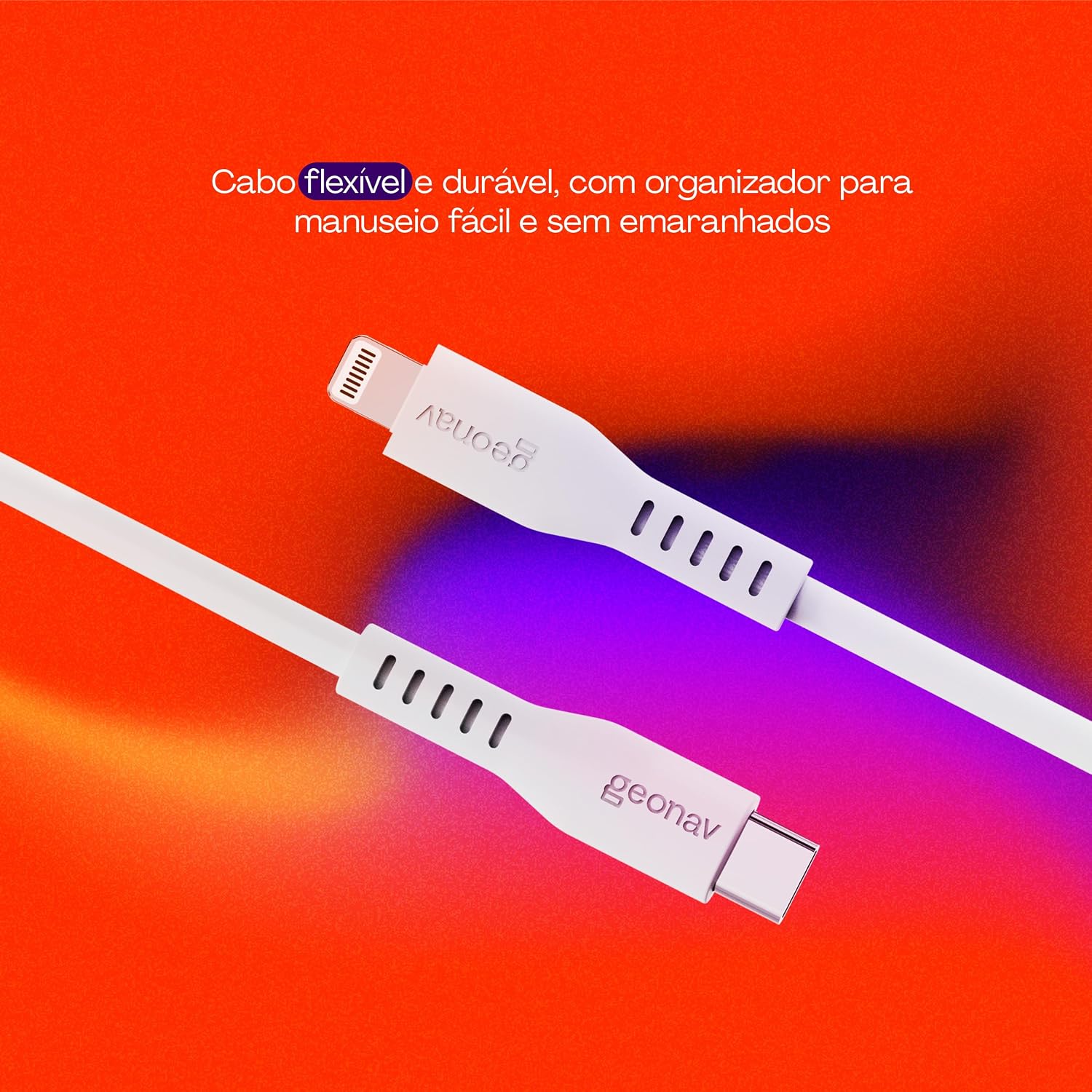 Geonav Cabo de Silicone USB-C para Lightning, carregamento até 38W, Silicone resistente, 1,5m, ESLICSWT, Branco