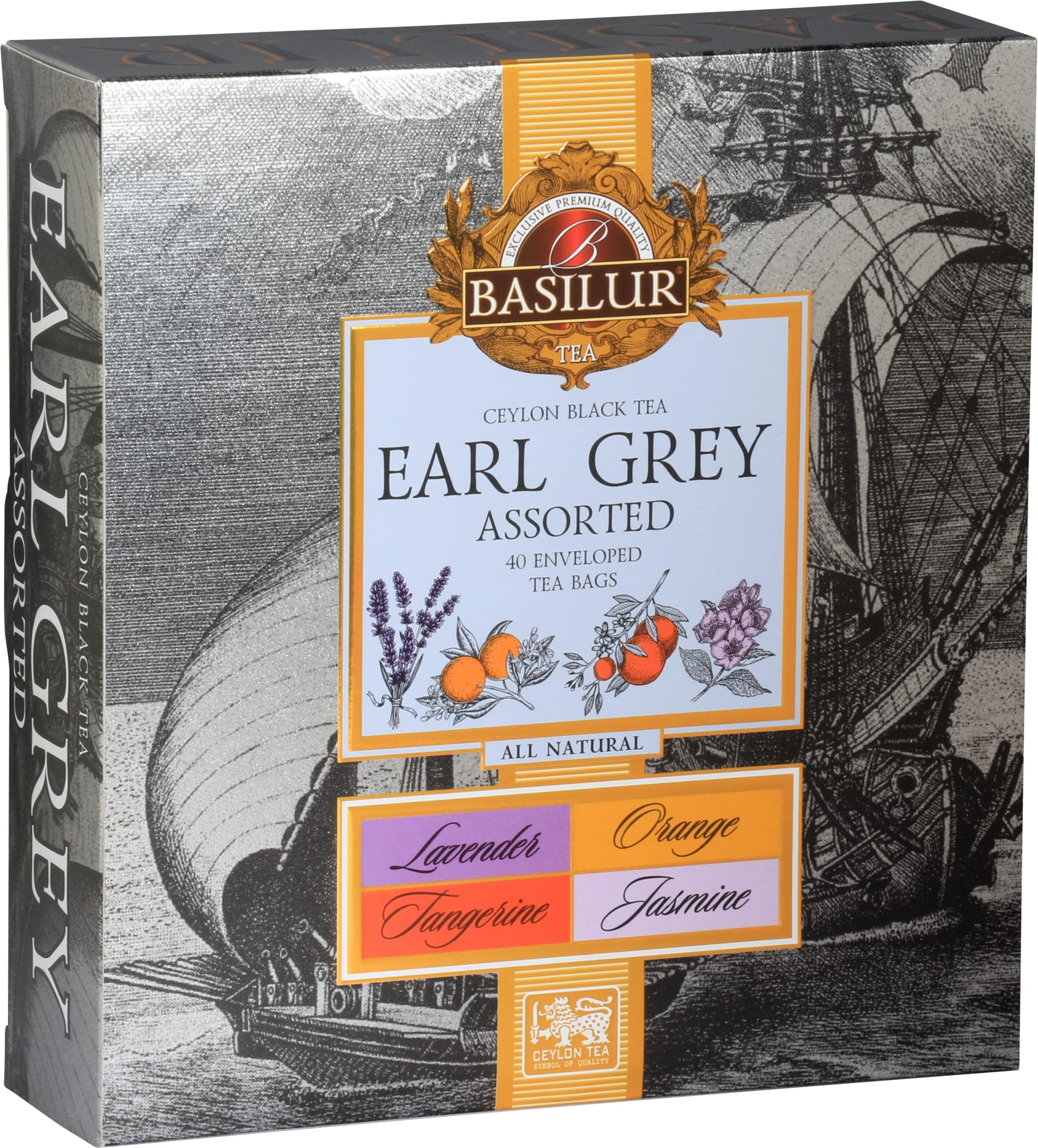 Basilur Ceylon Black Tea Earl Grey Assorted 40 enveloped tea bags