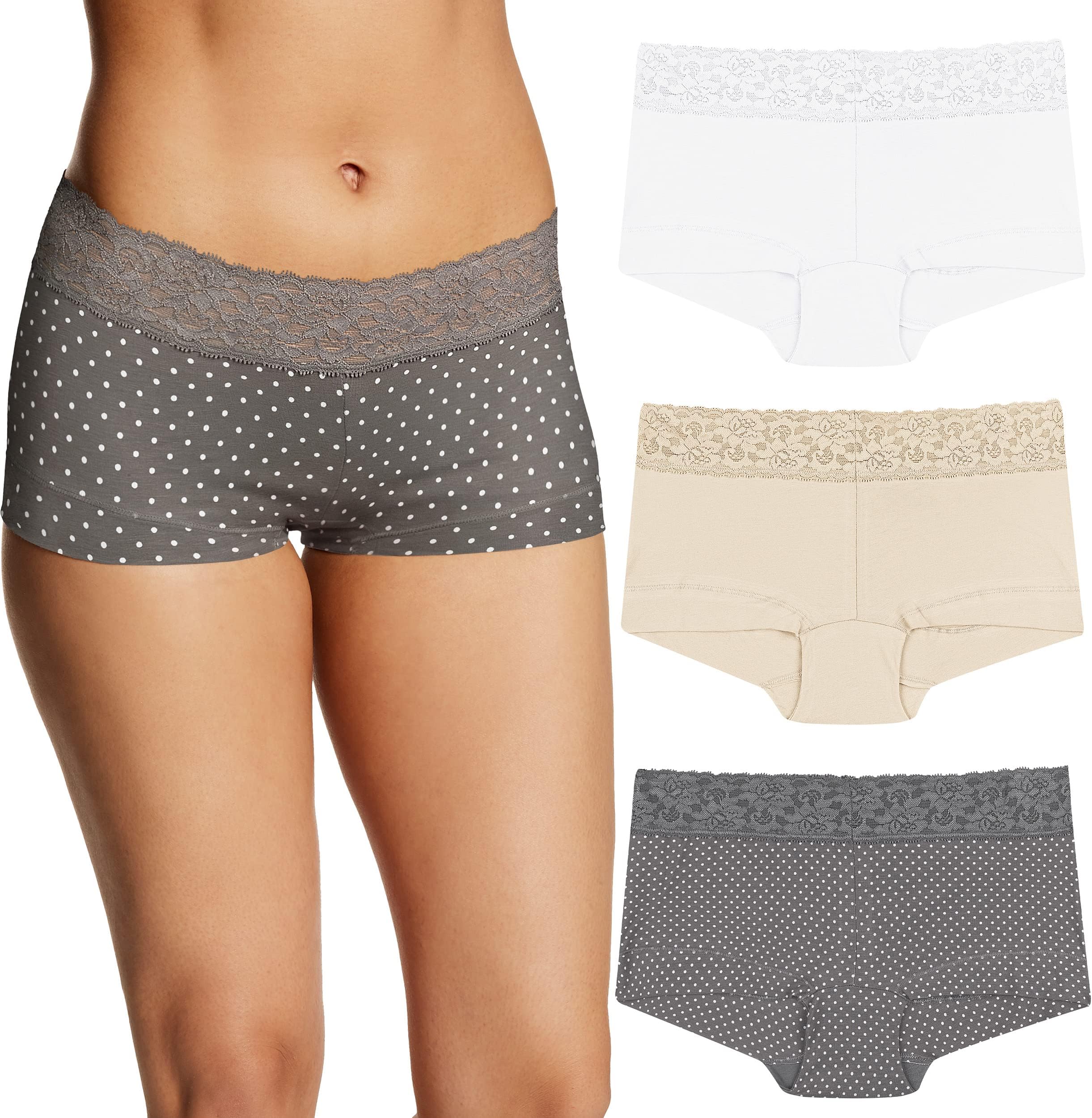 womens Underwear Boy Shorts Pack, 3-pack, Stretch Cotton Underwear Women Pack, Comfy Boy Short Panties for Women