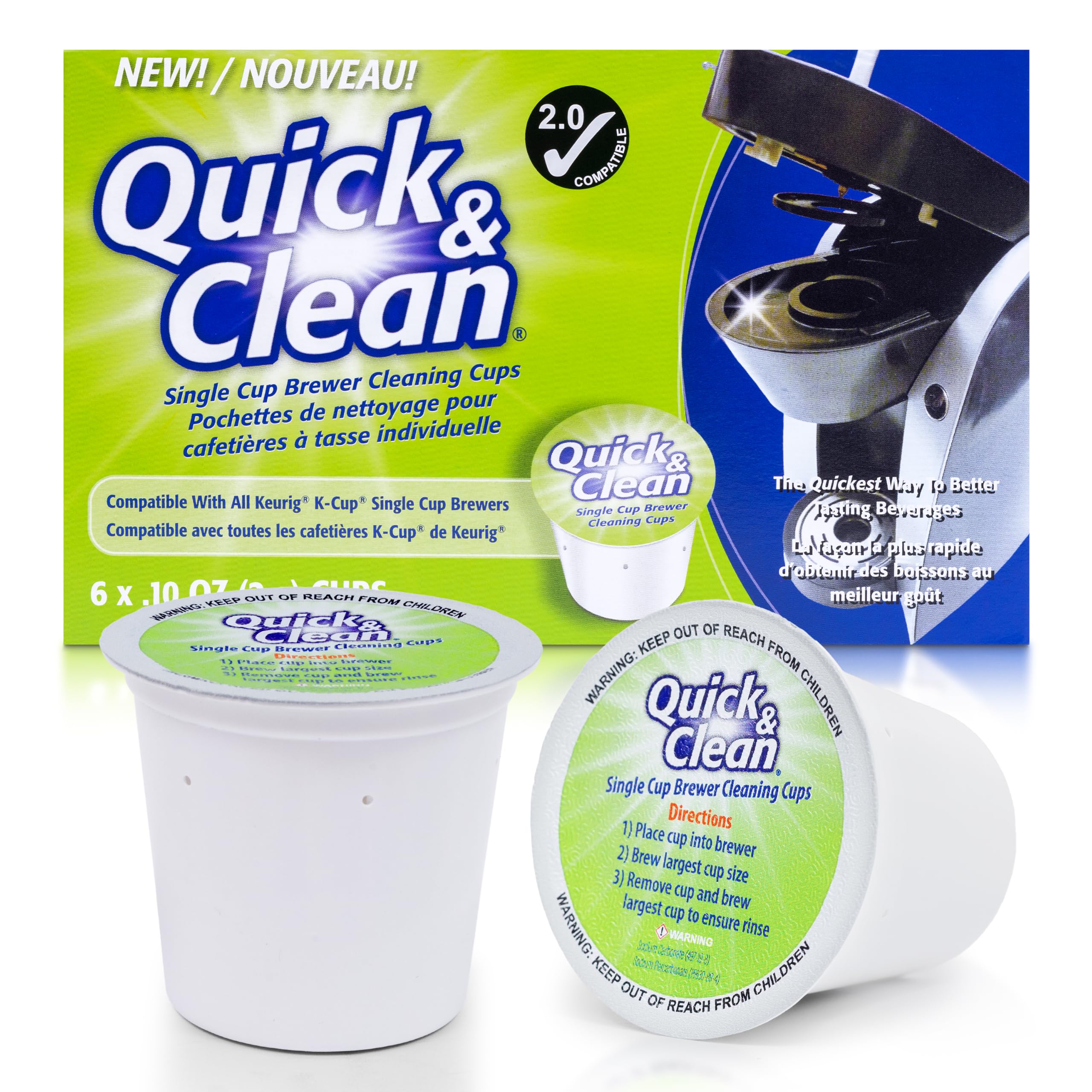 Quick & Clean - Paquete de 6 cartuchos de limpieza para máquinas Keurig K-Cup, compatible con 2.0, no tóxico