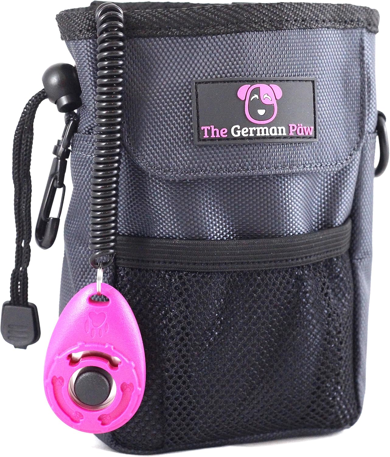The German Päw Dog Treat Pouch for Training, 7x2.5x5 Inches, Grey, Includes Training Clicker