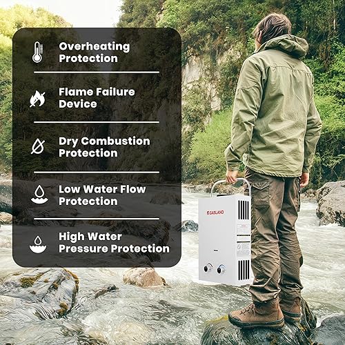 Miniatura 4 de GASLAND Calentador de agua sin depósito, de exteriores BS158 1.58 GPM 6L Calentador de agua portátil a gas, calentador de agua de propano