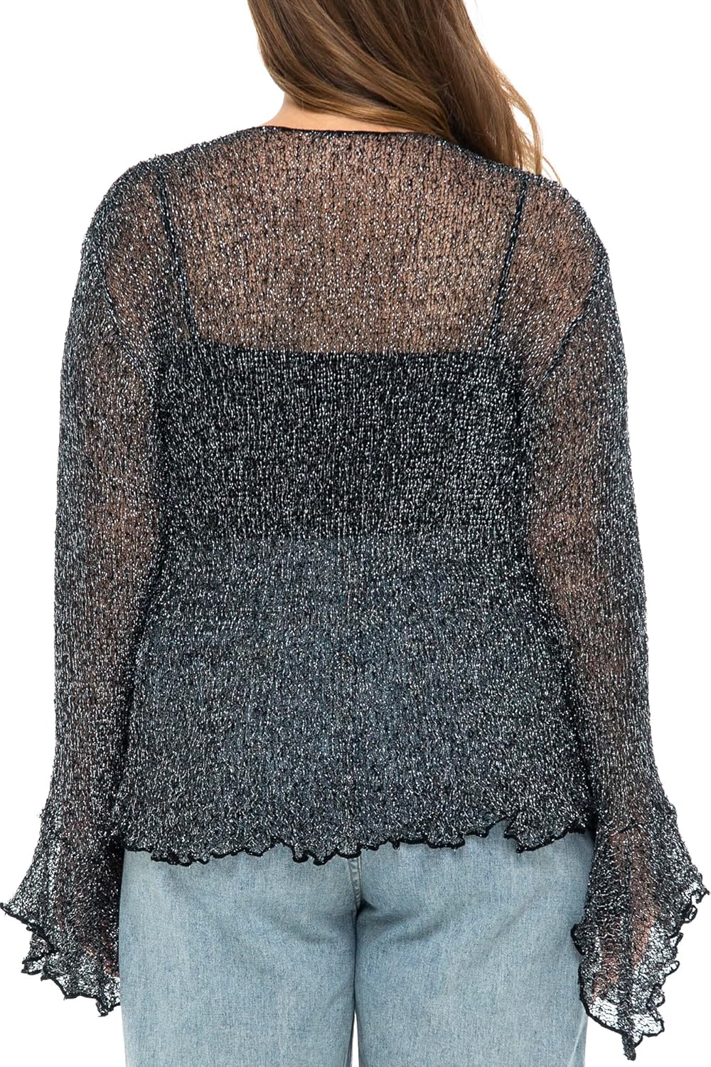 Back From Bali Womens Plus Size Sheer Shrug Cardigan Long Bell Sleeves Lightweight Knit Bolero 2X 3X 4X