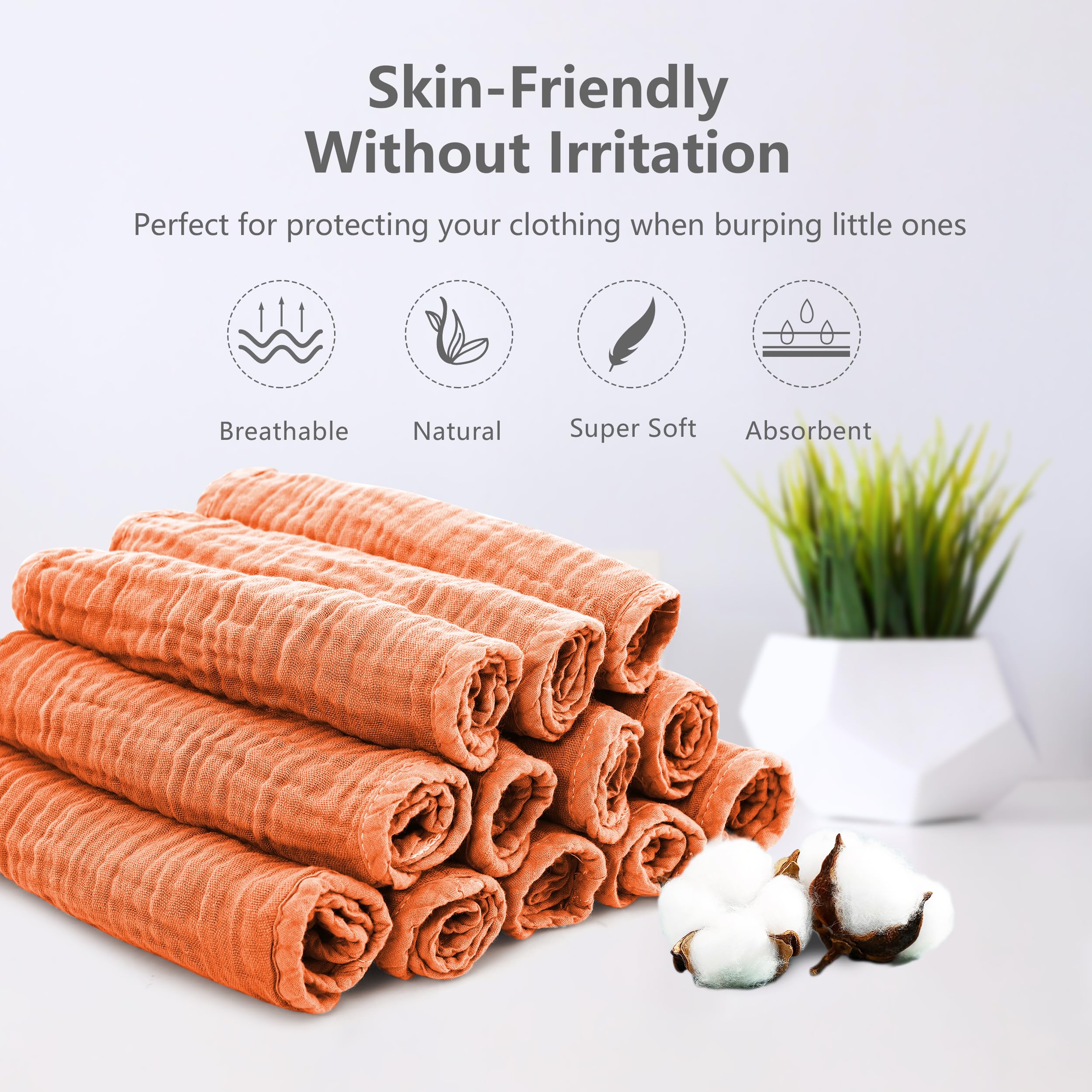 12 Pack Muslin Burp Cloths For Babies - Large 100% Cotton Absorbent Burping Cloths For Newborns