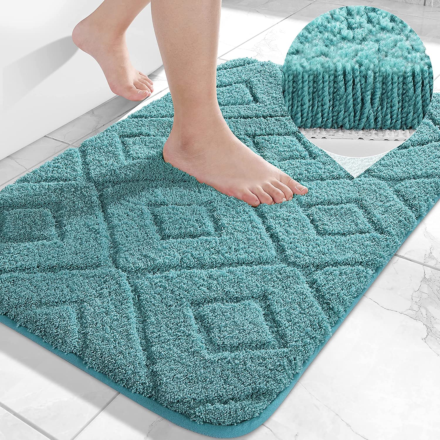 RM Handloom Bath Rug Soft Fluffy and Absorbent Anti-Slip Bathroom Mat| Extra Water Absorbent Kitchen Mat| Soft Ultra Absorbent Shower Mats| Doormats for kitchen and Living room (20x32, Peacock Blue)