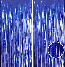 2pcs 3.2 x 8.3ft Glitter Dark Blue Tinsel Curtain Streamers Door Fringe Foil Curtain Backdrop Birthday Party Decorations for Boys Men Graduation Party Decorations Banner Navy Blue
