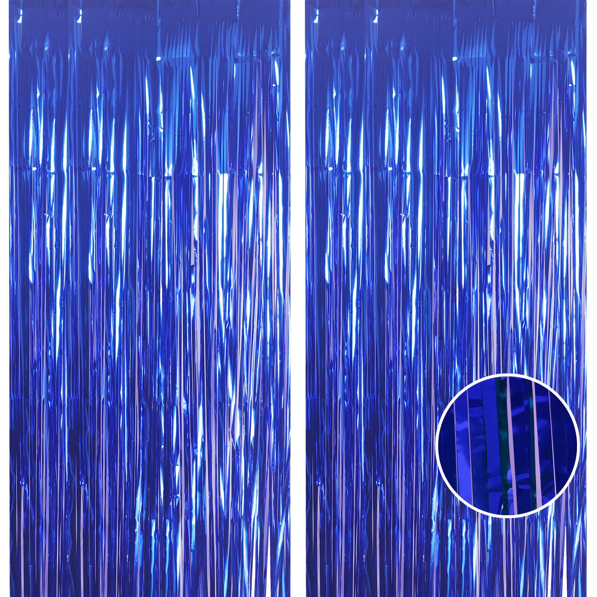 2pcs 3.2 x 8.3ft Glitter Dark Blue Tinsel Curtain Foil Curtain Decorations Metallic Tinsel Door Hanging Foil Flow Silk Streamers Photo Backdrop Decoration for Bridal Shower Birthday Wall Streamers — image 1