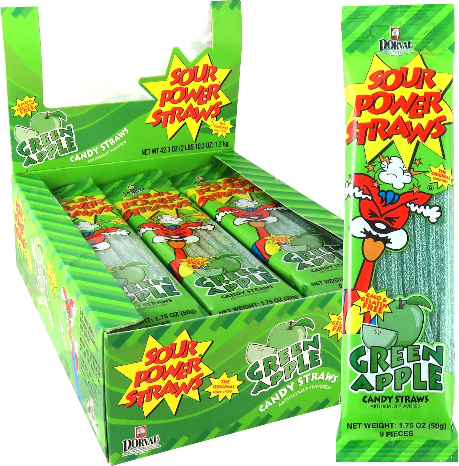 Sour Power Candy Straws, Green, 24Count Amazon.ae Grocery