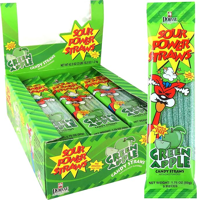 Sour Power Candy Straws, Green, 24Count Amazon.ae Grocery