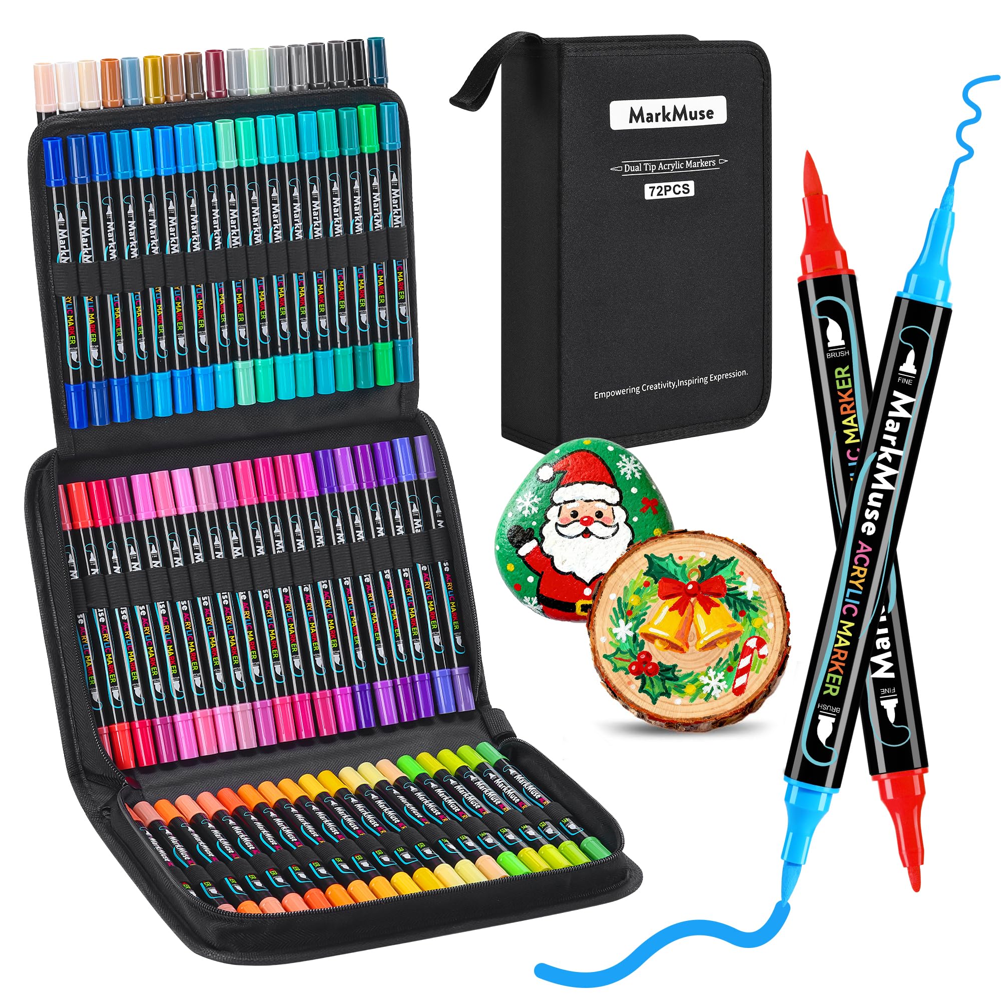 72 Colores Rotuladores Acrilicos, Rotuladores Doble Punta, Acrylic Markers para Pintar Permanentes de Colores,Cerámica, Vidrio, Madera, Tela, Lienzo y Metal