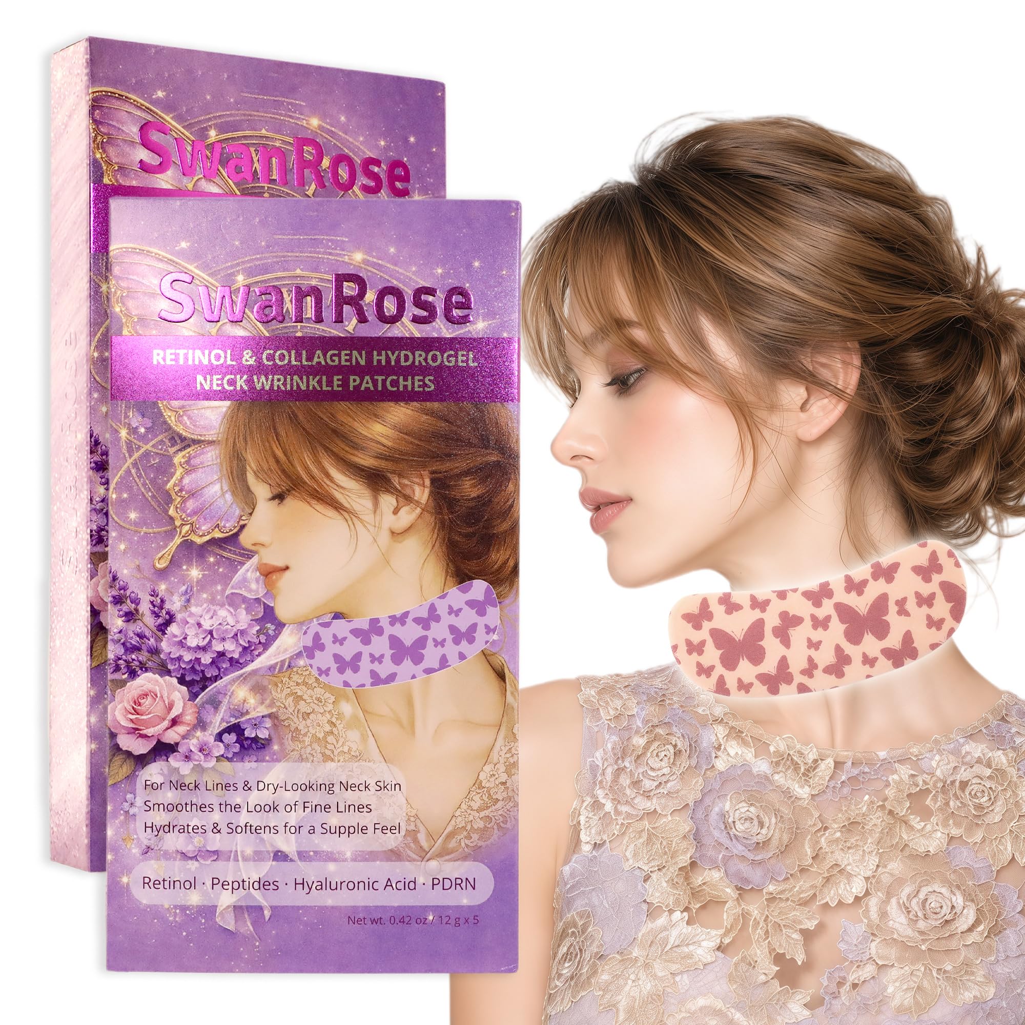 SwanRose Hydrogel, cerotti antirughe per collo, maschera al collagene