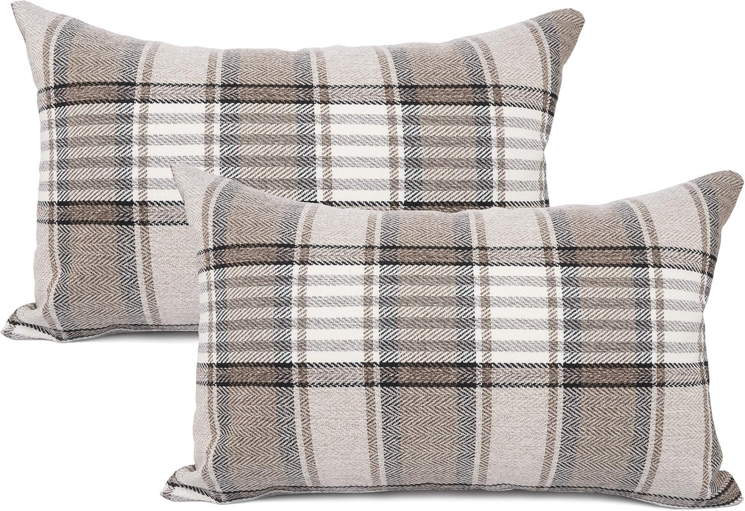 YOUR SMILE Set of 2 Retro Farmhouse Outdoor/Indoor Buffalo Tartan Chequer Stripe Plaid Cotton Linen Decorative Throw Pillow Case Cushion Cover Pillowcase for Sofa Chair,Brown, 12x20inch Brown 20" x 12" (Pack of 2)