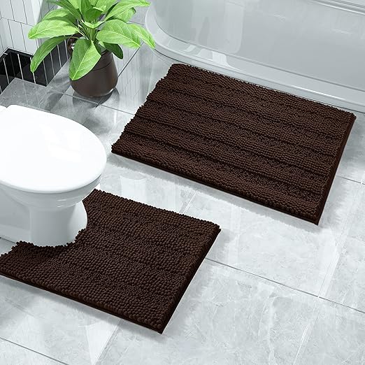 Yimobra Luxury Chenille Shaggy Bathroom Rug Set, 2 Pack