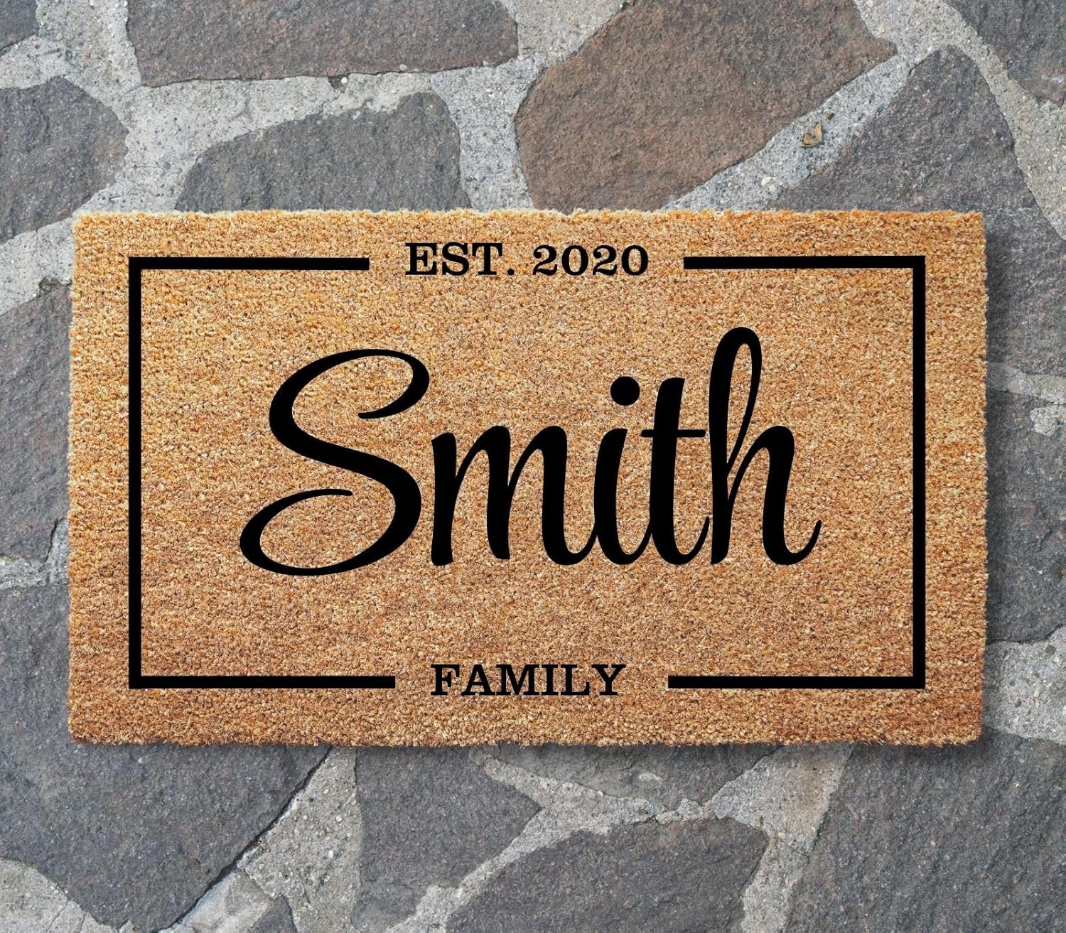clicked craft Personalized Door Mat with Family Name - Custom Doormat with Anti-Slip Backing - 3 Size Options - Custom Door Mats for Front Door Front Door Mat for Outdoor Decor (Design 6)