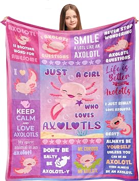 Axolotl Blanket & Bedding - Best 60 x 50 Axolotl Gifts for Girls & Lovers, Includes Salamander Gifts