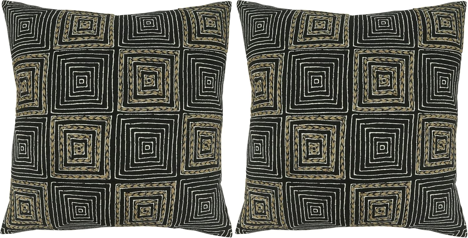 Saro Lifestyle Embroidered Maze Throw Pillow Cover, Black, 20"