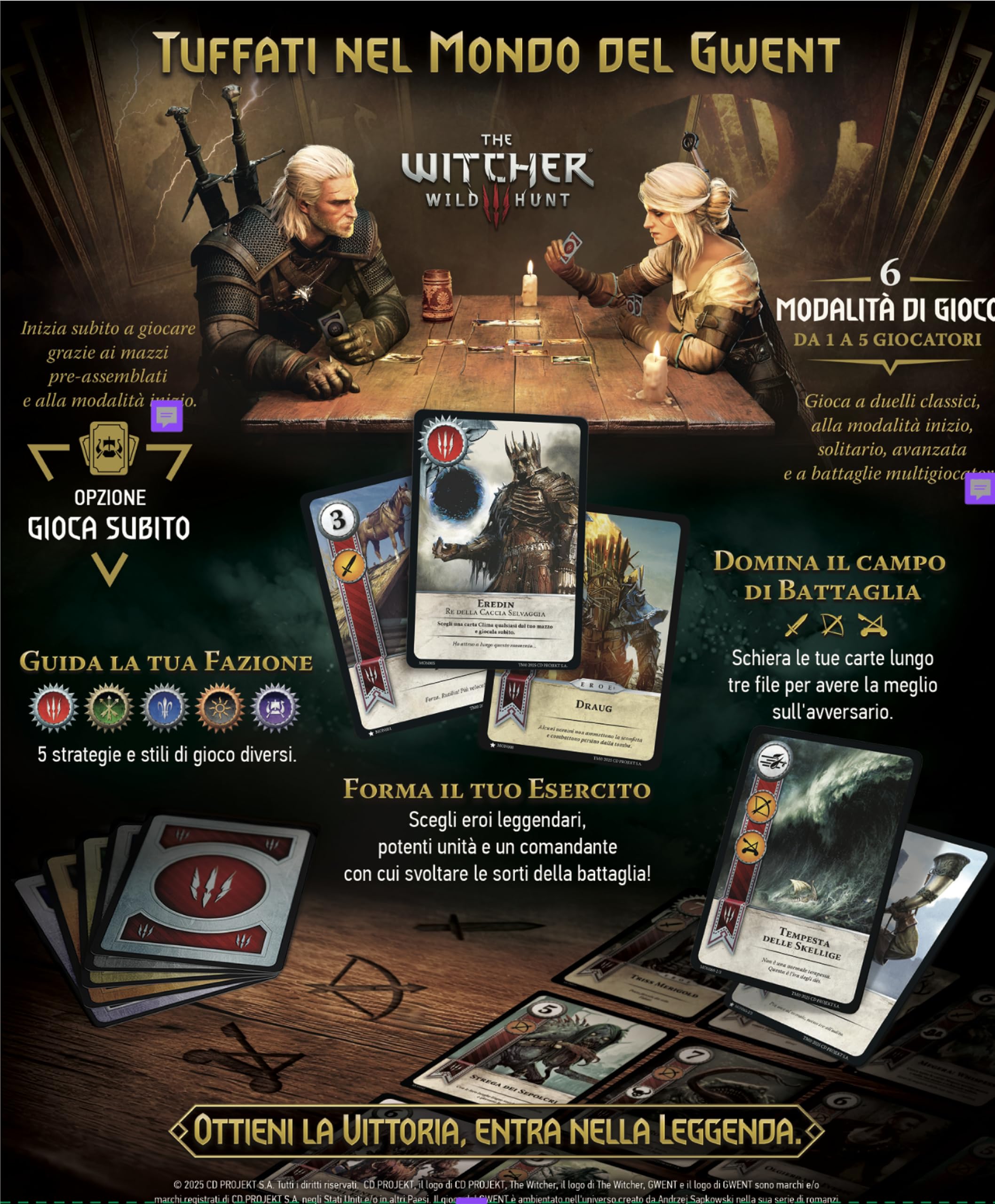 Gwent: Il Leggendario Gioco di Carte di The Witcher - Edizione Italiana - Pendragon - Età 14+ - da 1 a 5 Giocatori
