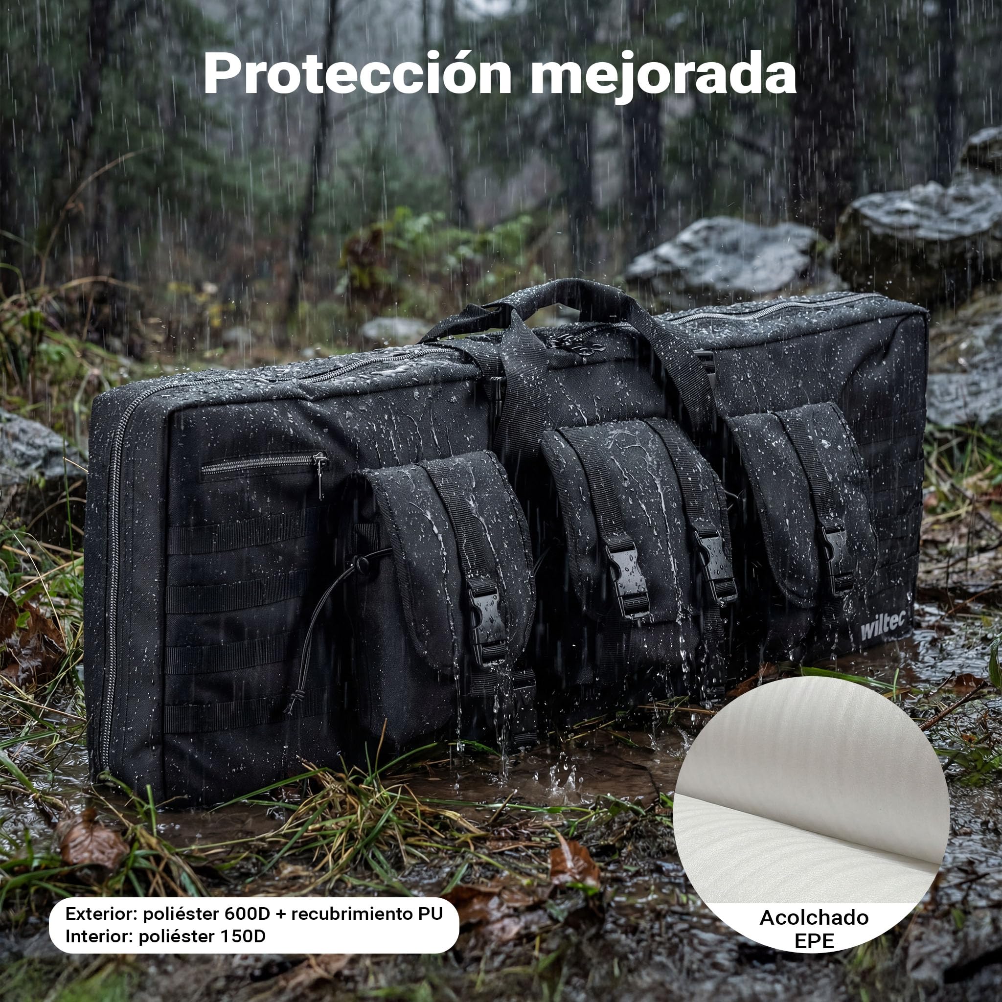 WilTec Funda para Rifle Tipo 2 Repelente al Agua, Acolchada, con Cremallera y Fabricada con Material Exterior Resistente