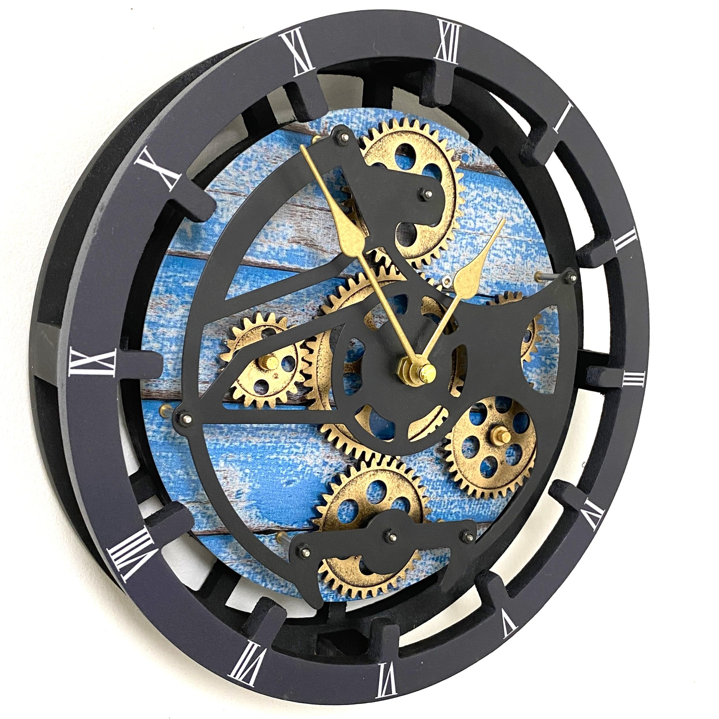 The Gears Clock Desk Clock 10 inches with Real Moving Gears Convertible into Wall Clock (Ocean Blue)