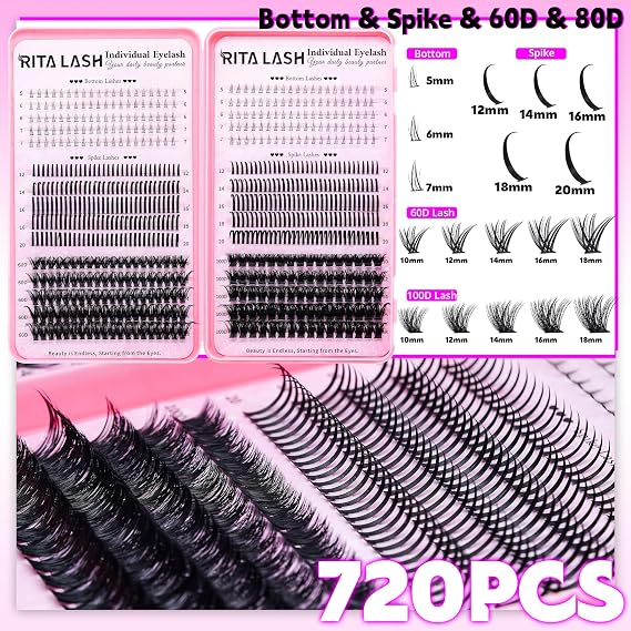 Lash Clusters Kit DIY Lash Extension Kit 3 Boxes Cluster Lashes 1930Pcs Cluster Eyelash Extensions Wispy Eyelash Clusters with Lash Bond&Seal,Gift Packs for Beginners Bulk Pack(12 Counts Lash Kit-1)