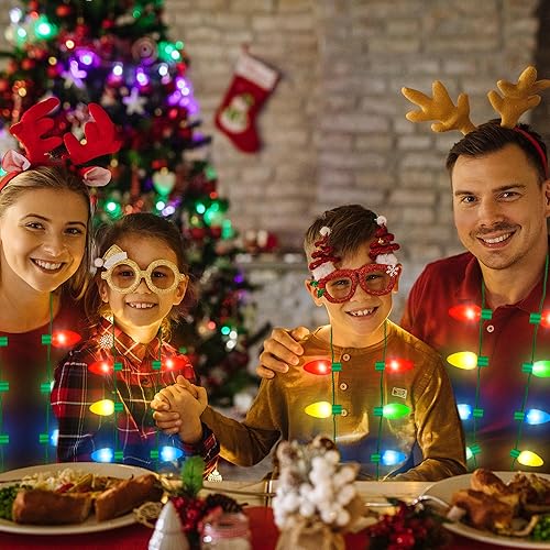 Miniatura 5 de 16 collares de Navidad iluminados, rojo, amarillo, azul, verde, collar iluminado para mujeres y hombres, 9 bombillas brillantes, accesorios de
