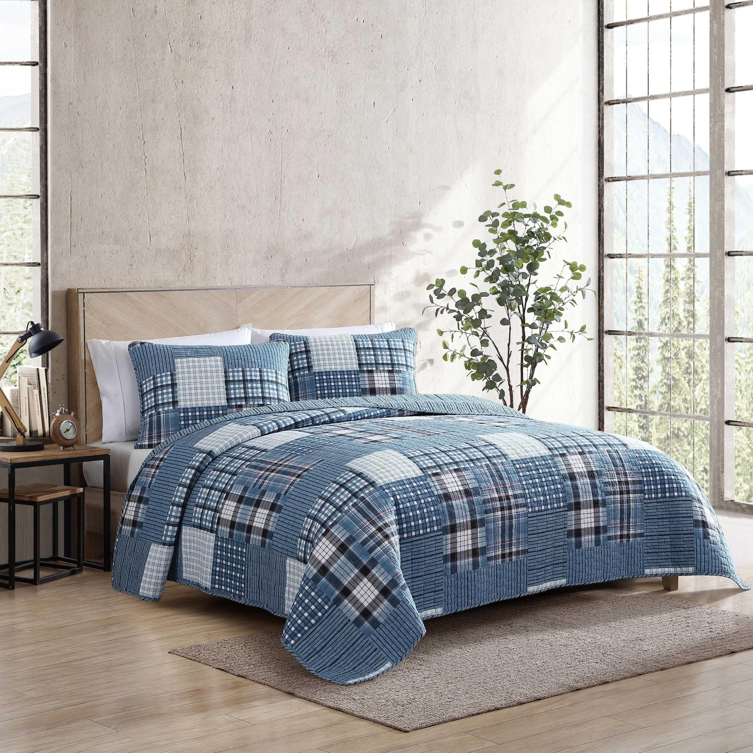 Eddie Bauer Set Copripiumino Queen Troutdale, Trapunta Reversibile 100% Cotone Arancione E Plaid Grigio, Con 2 Federe, 228x228 Cm