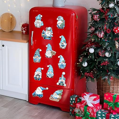 Miniatura 6 de Imanes de gnomo de Navidad para decoración de refrigerador, 12 unidades, calcomanías magnéticas de gnomo azul navideño para automóvil, calcomanías
