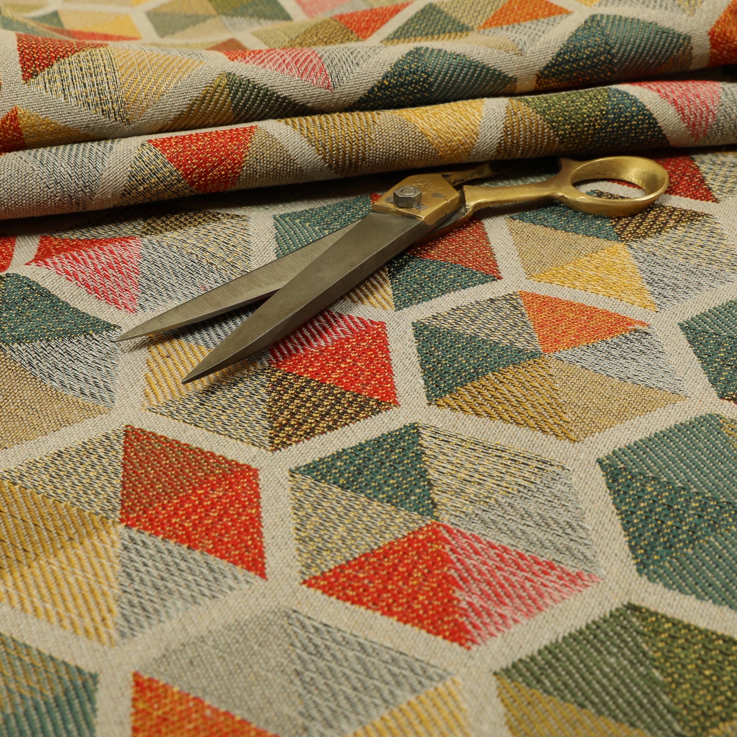 Redbrick Mill Fabrics Flame Retardant Silver Multicolour Chenille Upholstery Curtain Fabric Geometric Hexagon Pattern (1 Metre) โ image 1