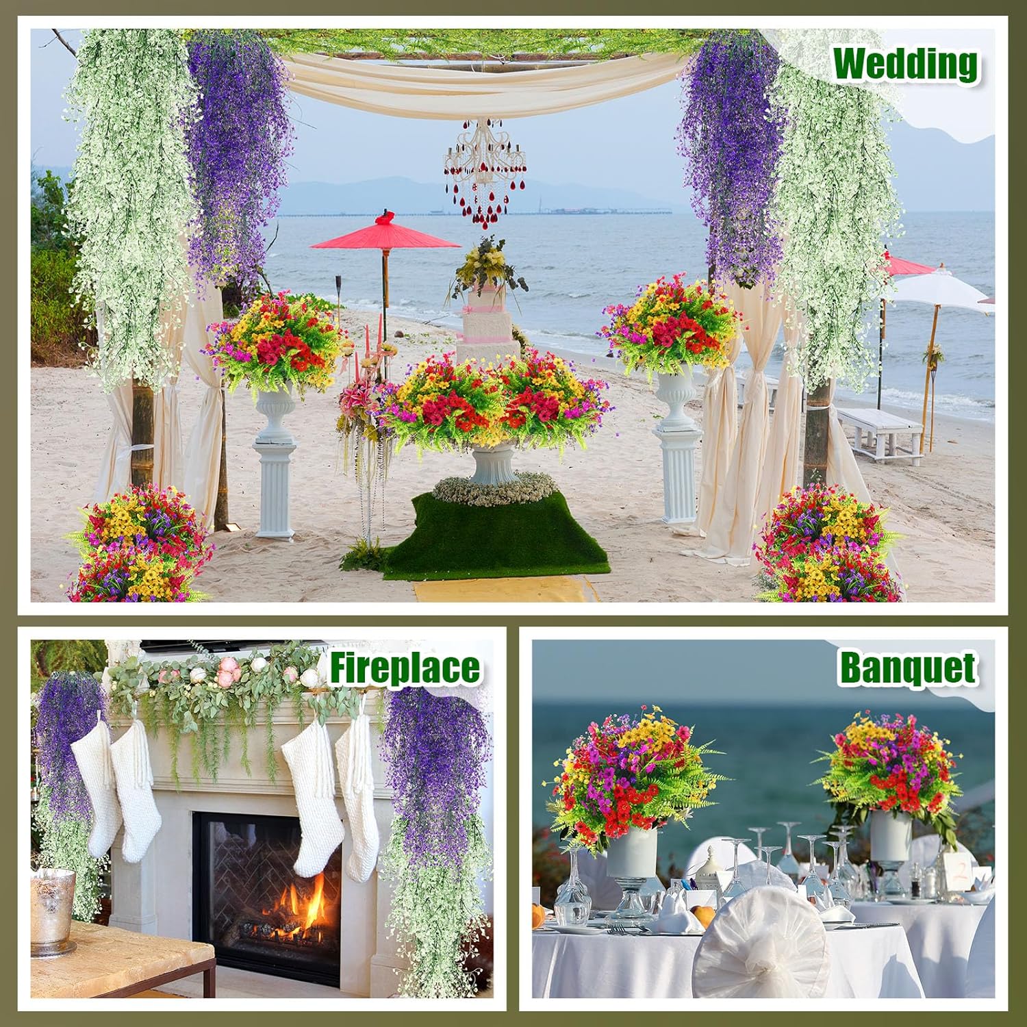 42 Pcs Artificial Fake Hanging Flowers Set for Outdoor Artificial Plants UV Resistant for Home Decoration Boxwood Stems Fake Shrubs Hanging Flower for Yard, Patio, Lawn&Balcony Decoration
