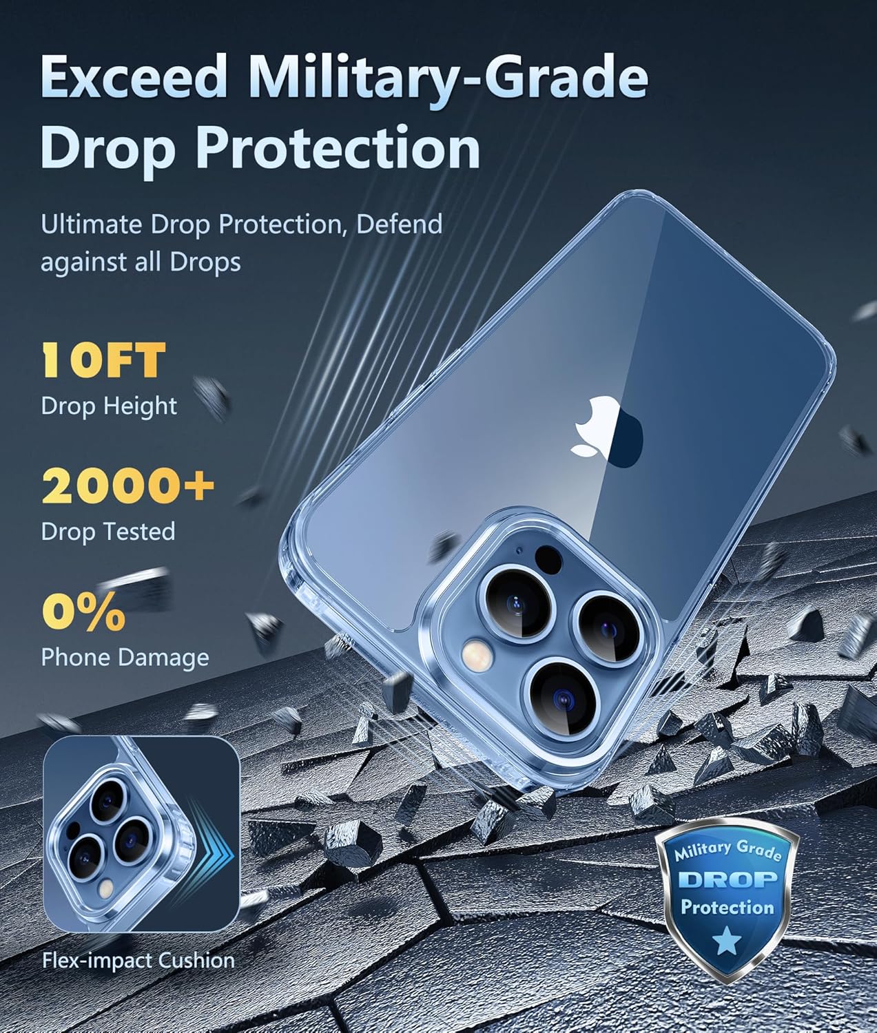 FNTCASE for iPhone 12 Case: iPhone 12 Pro Case Clear Slim Shockproof Cell Phone Protective Cover | Anti Yellowing Scratch Proof Drop Proof Tough 5G Mobile Phone Protection Bumper 6.1 inch - Image 4