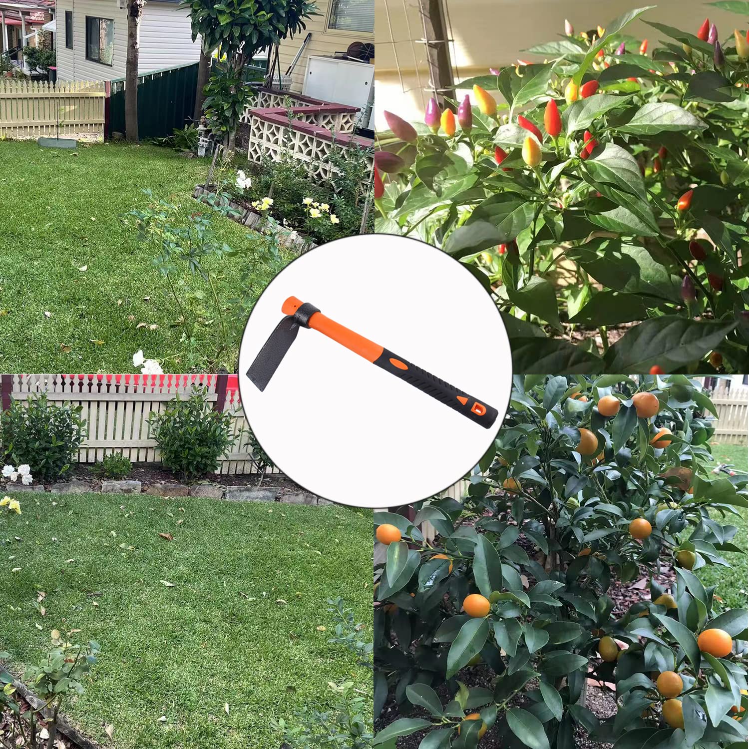 LUBAN Azada Plana con Pala forjada Duradera y Mango ergonómico de Fibra de Vidrio Antideslizante de 38,5 cm/15 Pulgadas, azada de una Cabeza para jardinería, Caza, paisajismo al Aire Libre