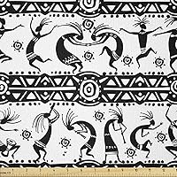 Vista 100 de Ambesonne The Yard, tela de mariquitas de The Yard, flores exóticas hibisco hawaiano follaje ilustración botánica flor de primavera, tela