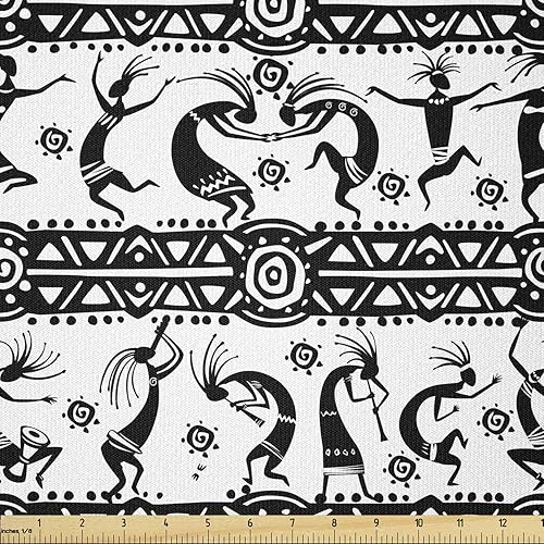 Miniatura 100 de Ambesonne The Yard, tela de mariquitas de The Yard, flores exóticas hibisco hawaiano follaje ilustración botánica flor de primavera, tela