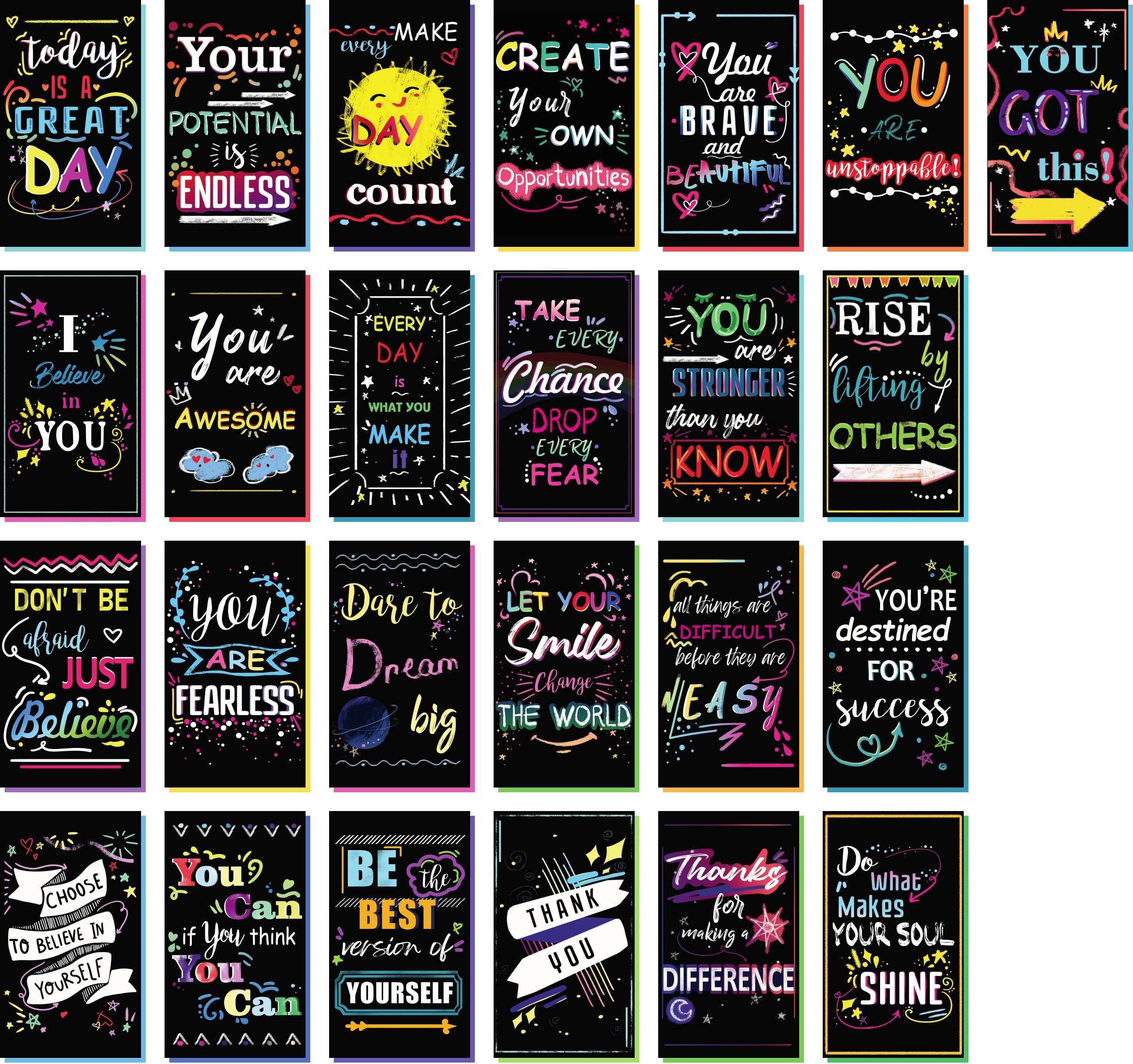 Iconikal 200-Count Inspirational, Motivational Sayings 3.5x2-inch Mini Quote Cards, Blank Back Give Gratitude, Appreciation, Kindness & Encouragement