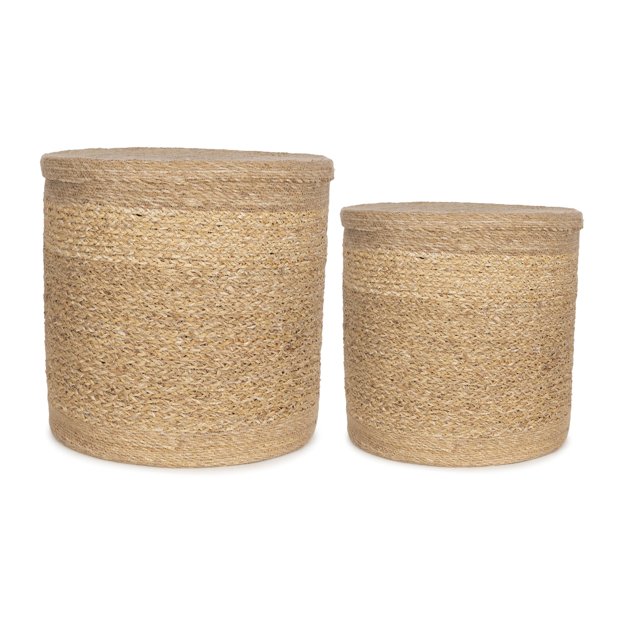 Olly & Rose Natural Large Storage And Laundry Baskets - Set 2 45Cm And 35Cm Diameter - Seagrass Wicker Basket Premium Home Decor