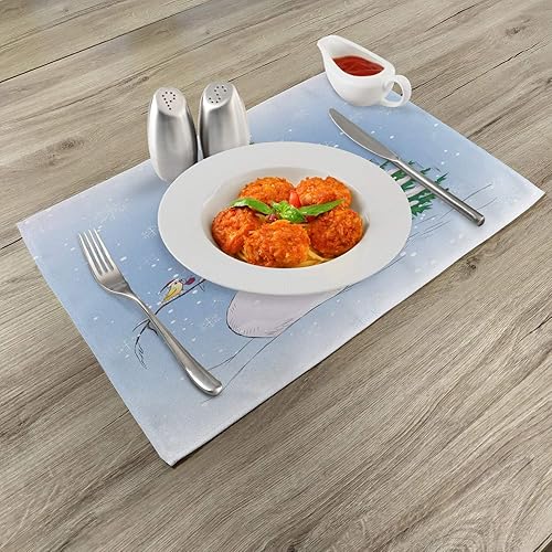 Miniatura 2 de Ambesonne Juego de 4 manteles individuales de Navidad, muñeco de nieve en el invierno, muérdago, sombrero y bufanda, árbol y pájaro, manteles