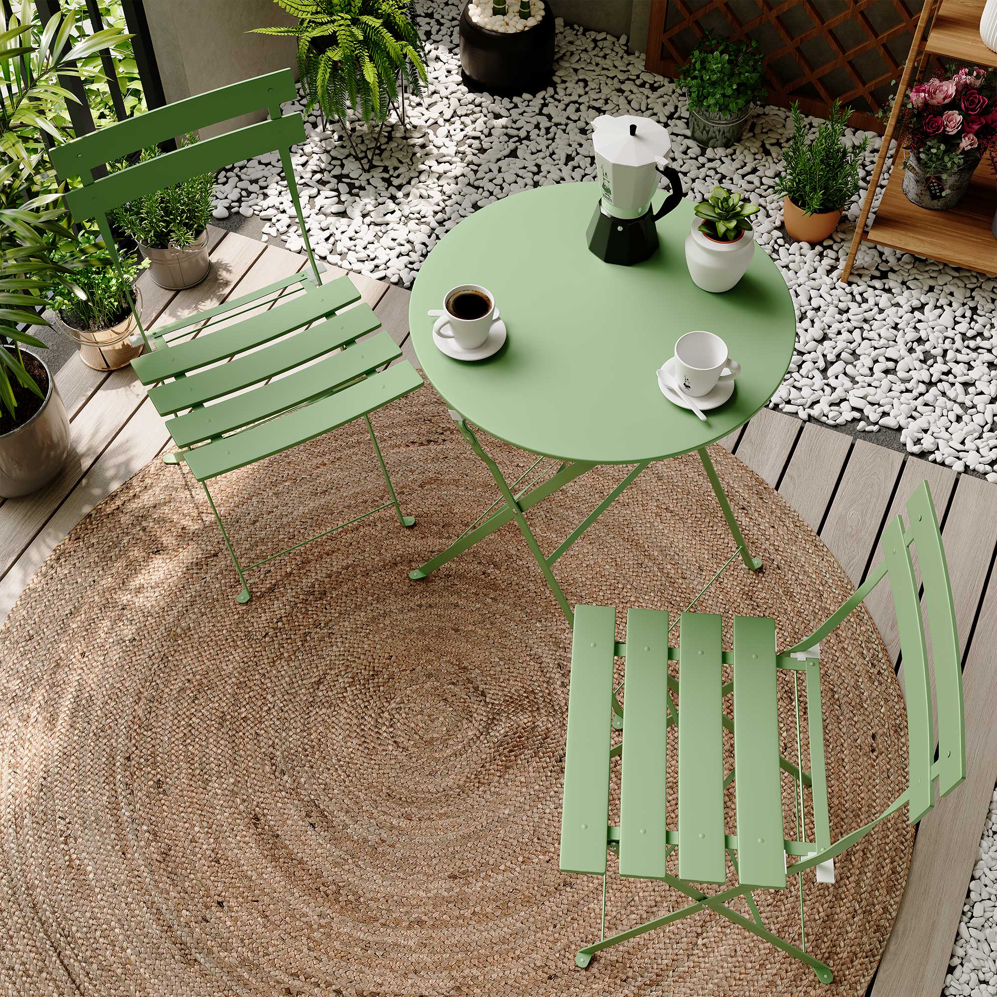 LAUSAINT HOME 3-Piece Steel Folding Bistro Set, Premium Weather-Resistant Patio Table & 2 Chairs for Balcony, Garden, Yard, Poolside & Indoor (Square, Green)