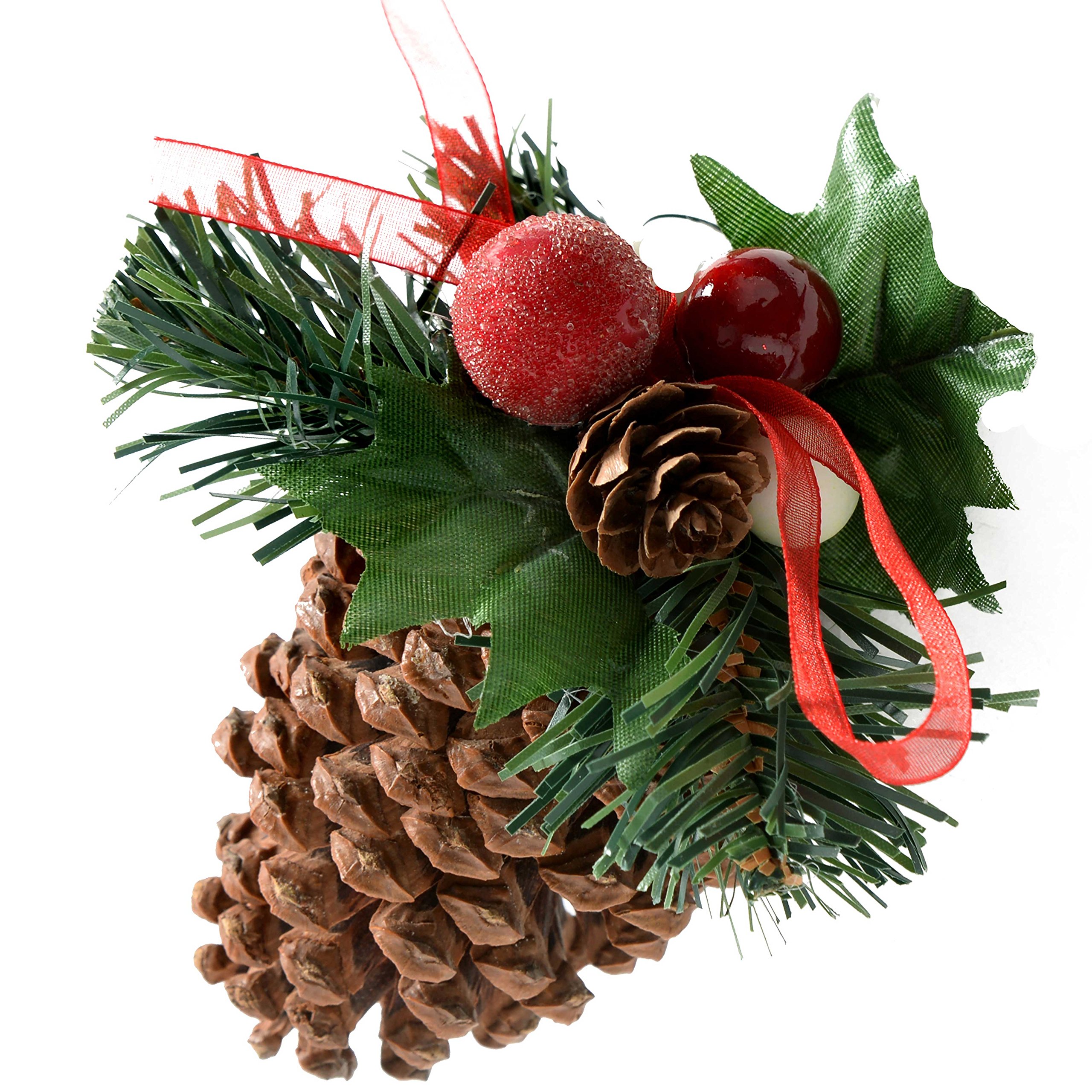 WeRChristmas Decorated Pine Cone Christmas Decoration - Cream/Gold, Pack of 5, 9 x 6 x 6 cm
