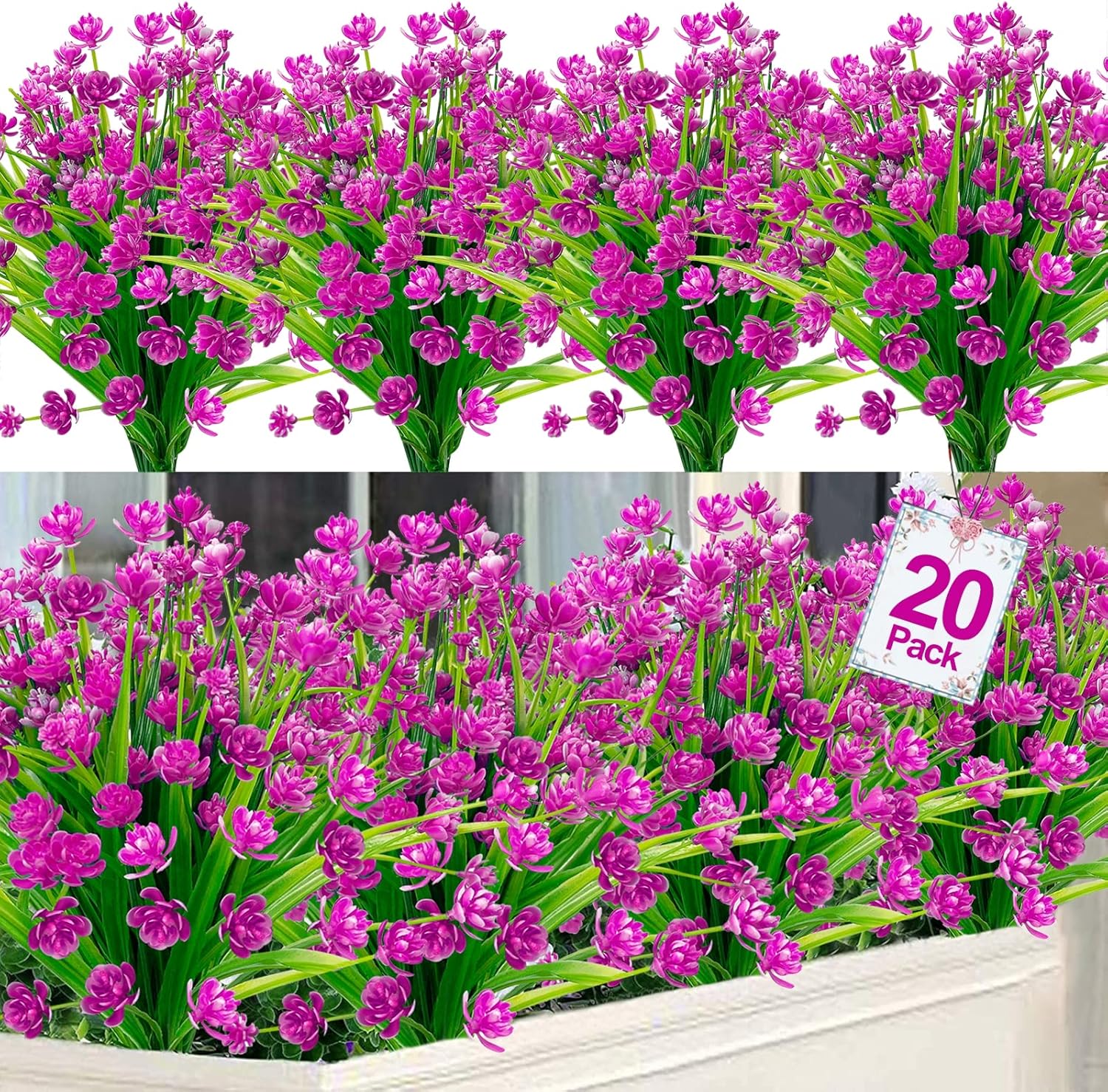 20 Bundles Artificial Flowers for Outdoor Decoration, Spring Summer Decoration UV Resistant Faux Outdoor Plastic Greenery Shrubs Plants Fake Flowers Hanging Planter Home Garden Decor(Mix Colors) : Home & Kitchen