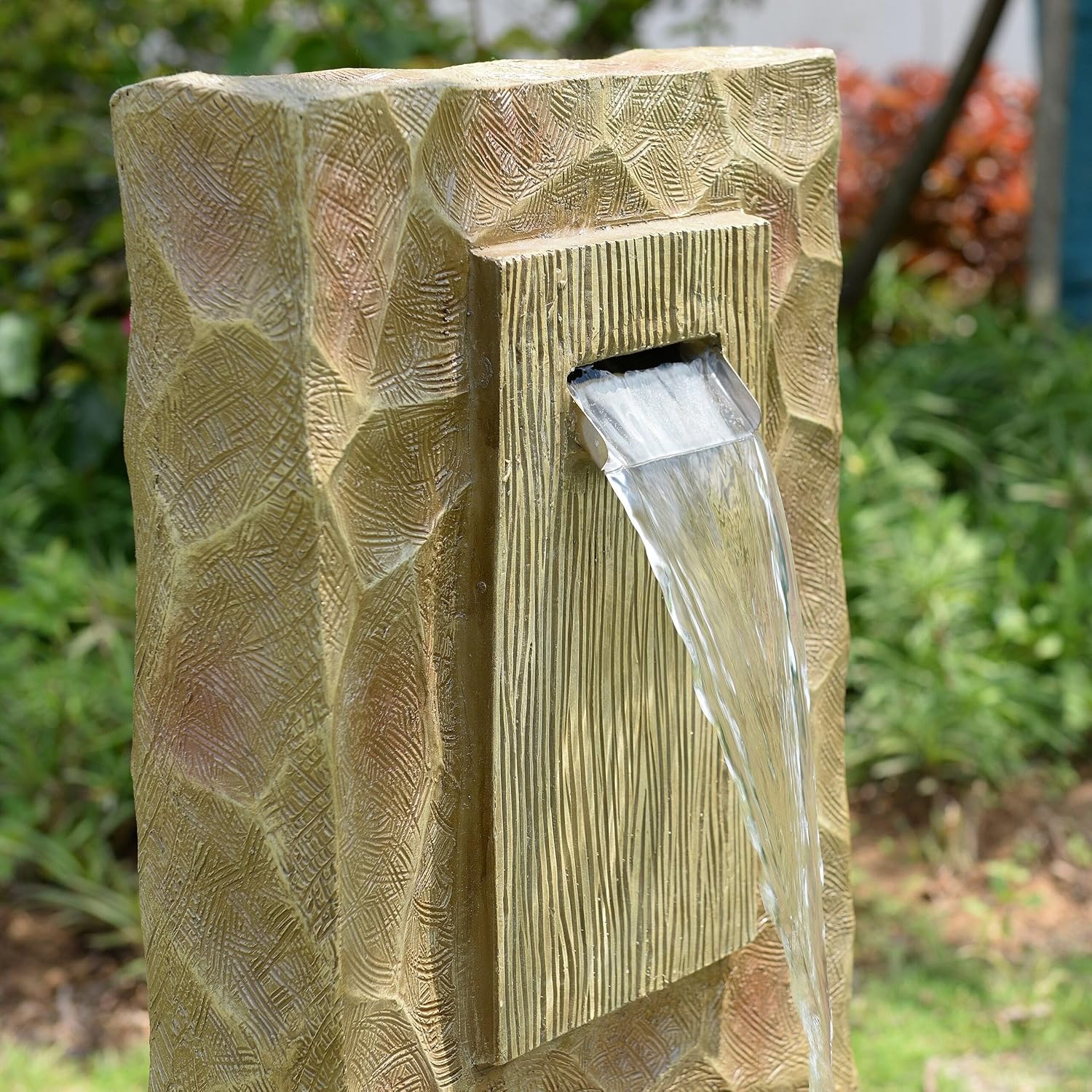 Teamson Home Spa Waterfall Outdoor Water Fountain–LED Light with Adjustable Flow & Electric Pump, Brown