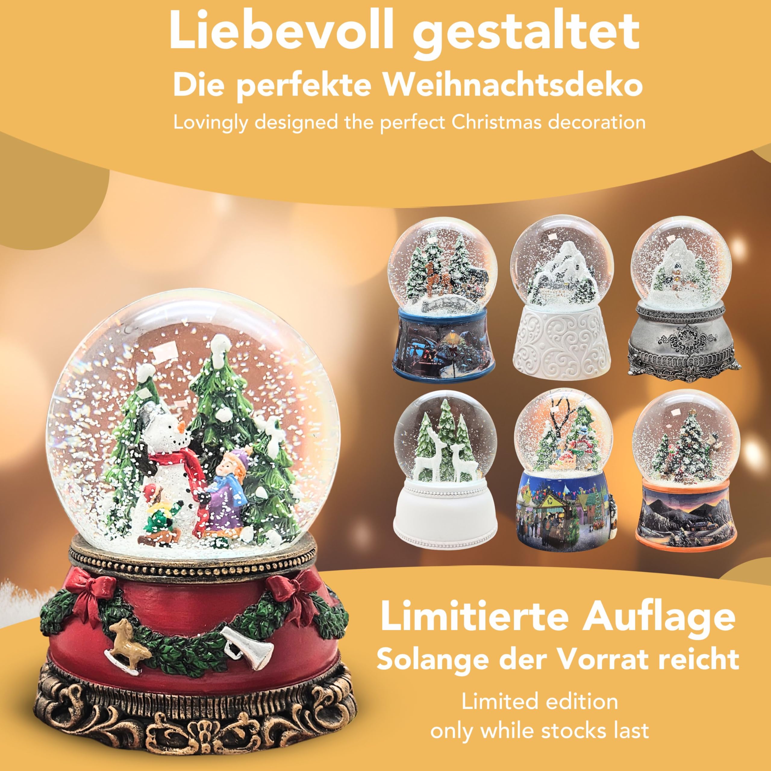 Schneekugel Weihnachten Spieluhr | Kinder Bauen Schneemann | Sockel Weihnachten rot Tannengirlande | mit Spieluhr | Schüttelkugel Weihnachtsdekoration | B: 10 cm H: 14 cm | 20270